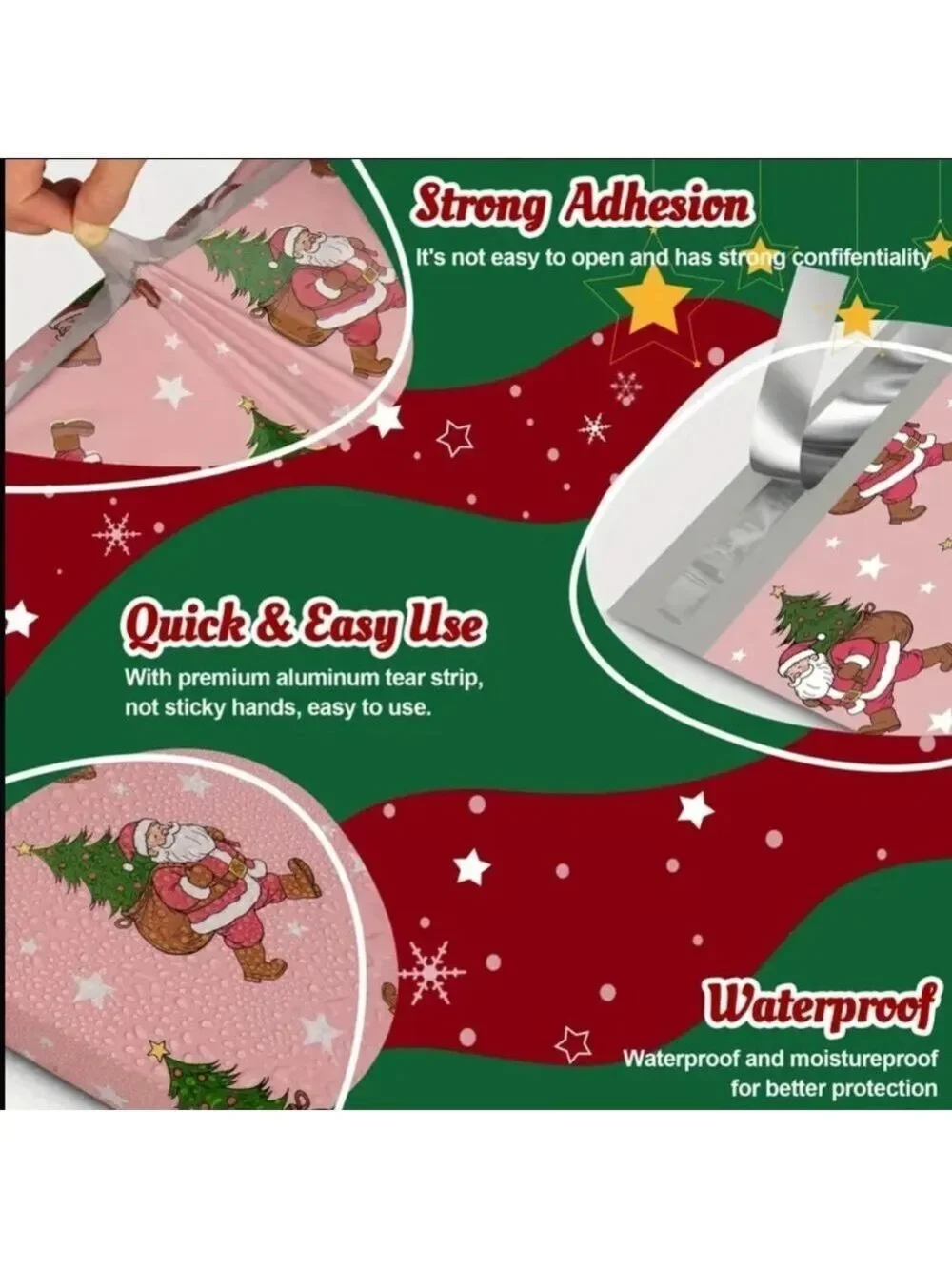 Ten Pink Santa Claus Christmas Sack 12x15.5 Poly Mailers
